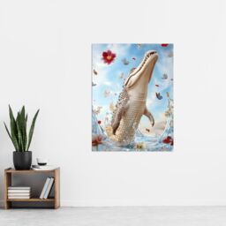 "Artery8 Crocodile Flowers Butterflies Surreal Beauty Shot Wall Art Print in Blue - Size: W18"" x H24""" - thumbnail 4