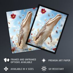 "Artery8 Crocodile Flowers Butterflies Surreal Beauty Shot Wall Art Print in Blue - Size: W18"" x H24""" - thumbnail 2