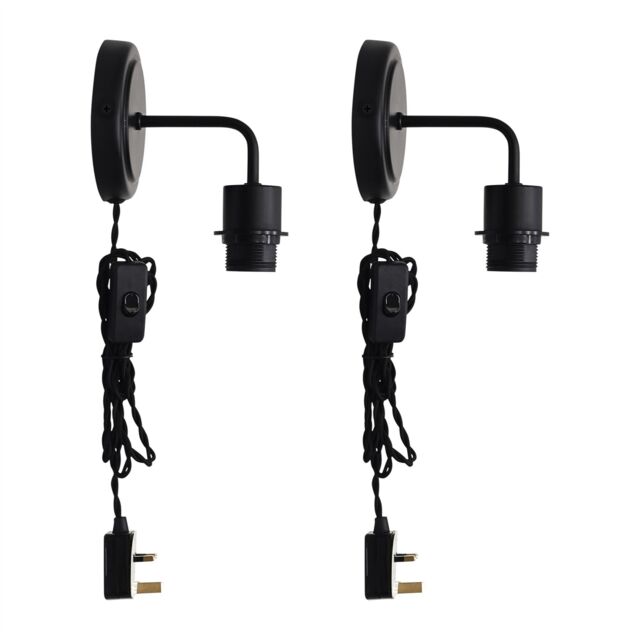 First Choice Lighting Set of 2 Toby -Black Plug in Wall Light Fittings Only in Black - image 1