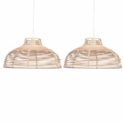 First Choice Lighting Set of 2 Katrina - Rattan Dome Pendant Lightshades in Natural - thumbnail 1