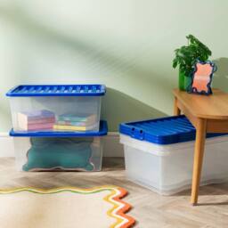 Wham Crystal 45L Clear Box & Stronger Lid PK5 in Blue