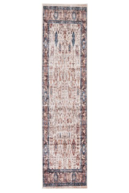 Kukoon Beige Bordered Distressed Hallway Runner Rug Non Slip & Washable in Natural - Size: 60 cm x 240 cm - image 1