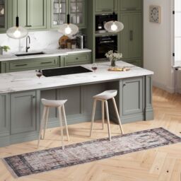 Kukoon Beige Bordered Distressed Hallway Runner Rug Non Slip & Washable in Natural - Size: 60 cm x 240 cm - thumbnail 2