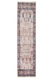Kukoon Beige Bordered Distressed Hallway Runner Rug Non Slip & Washable in Natural - Size: 60 cm x 240 cm - thumbnail 1