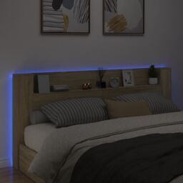 Berkfield Home Headboard Cabinet with LED Sonoma Oak 220x16.5x103.5 cm in Brown - thumbnail 4