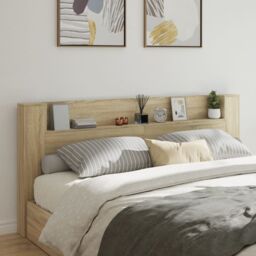Berkfield Home Headboard Cabinet with LED Sonoma Oak 220x16.5x103.5 cm in Brown - thumbnail 1