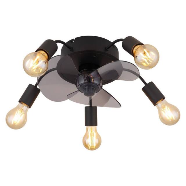 Netlighting Alisha 3 Blade Ceiling Fan Matt Black 5x E27 Remote Control Timer - image 1