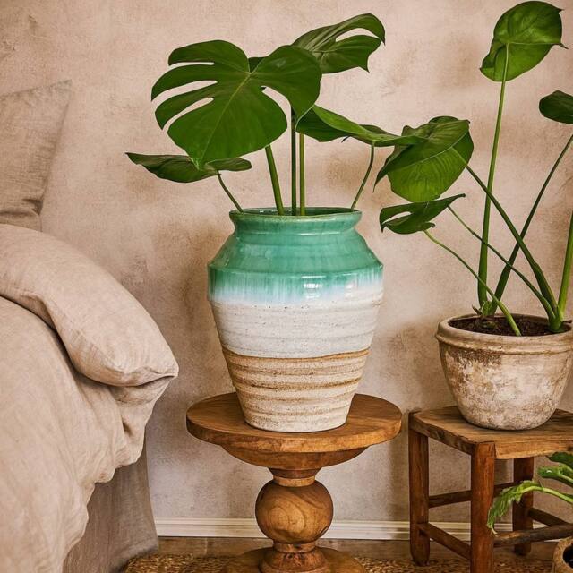 Wyld Haus Rustic Ombre Turquoise & Sand Glazed Ceramic Vase - image 1