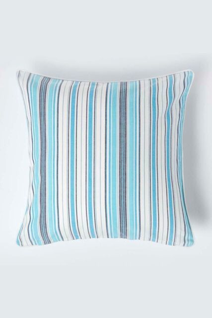 Homescapes Cotton New England Stripe Cushion Cover in Blue - Size: 60 cm x 60 cm - image 1