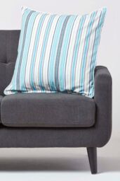 Homescapes Cotton New England Stripe Cushion Cover in Blue - Size: 60 cm x 60 cm - thumbnail 2