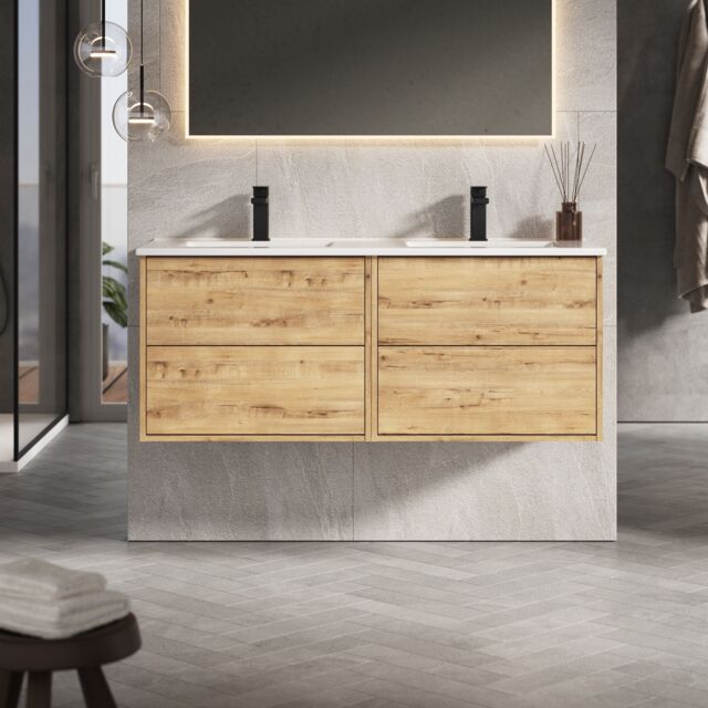 Banyetti Venti 1200mm Wall Hung Vanity Unit with Athena Basin - Ostippo Oak in Light Oak - image 1