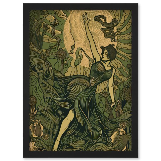 Artery8 Boho Ballerina Dancing with the Forest Moon Artwork Framed Wall Art Print A4 in Black - image 1