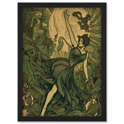 Artery8 Boho Ballerina Dancing with the Forest Moon Artwork Framed Wall Art Print A4 in Black - thumbnail 1