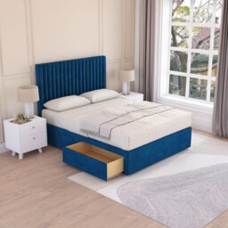 Sloomy Manhattan Plush Velvet Memory Foam Bed Set With 2 Drawers, Mattress & Headboard in Navy - Size: Super King - thumbnail 2