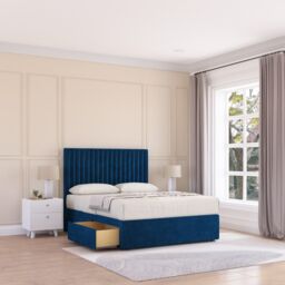Sloomy Manhattan Plush Velvet Memory Foam Bed Set With 2 Drawers, Mattress & Headboard in Navy - Size: Super King - thumbnail 1