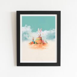 "Warren Reed - Designer White Rabbit On A Beach Holiday Framed Art Print in Black - Size: W16"" x H24""" - thumbnail 2