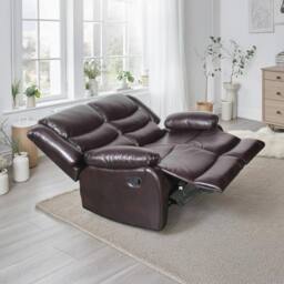 Furnishings For Less UK Cortland Leather Look 3 + 2 Sofa Suite Manual Reclining Brown - thumbnail 4