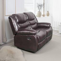Furnishings For Less UK Cortland Leather Look 3 + 2 Sofa Suite Manual Reclining Brown - thumbnail 3