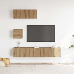 Berkfield Home 4 Piece TV Cabinet Set Wall-mounted Artisan Oak Engineered Wood - thumbnail 3