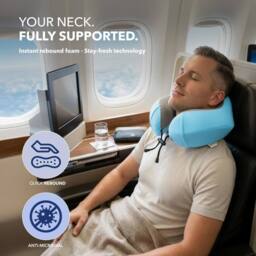 Lugg Travel Memory Foam Neck Pillow with Buckle - Ergonomic Neck Support in Blue - thumbnail 2