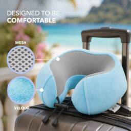 Lugg Travel Memory Foam Neck Pillow with Buckle - Ergonomic Neck Support in Blue - thumbnail 3
