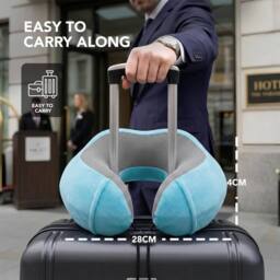 Lugg Travel Memory Foam Neck Pillow with Buckle - Ergonomic Neck Support in Blue - thumbnail 4