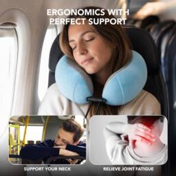 Lugg Travel Memory Foam Neck Pillow with Buckle - Ergonomic Neck Support in Blue - thumbnail 7