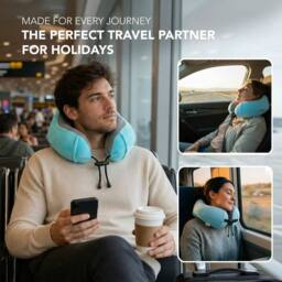 Lugg Travel Memory Foam Neck Pillow with Buckle - Ergonomic Neck Support in Blue - thumbnail 5