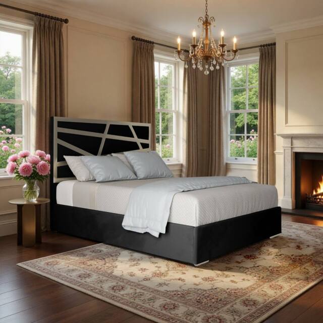 Casani Embleton Upholstered Soft Velvet Black Metal Designer Bed Frame - Size: Single - image 1