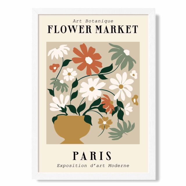 ARTZE Paris Beige & Green Flower Market Exhibition Framed Print SIZE: A2 with White Frame - Size: A4 - image 1