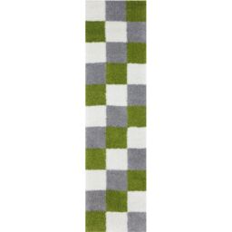 THE RUGS Soft Check High Pile Shaggy Rugs & Runners Living Room Bedroom 381 in Green - Size: 80 cm x 300 cm - thumbnail 5