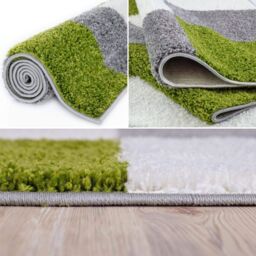 THE RUGS Soft Check High Pile Shaggy Rugs & Runners Living Room Bedroom 381 in Green - Size: 80 cm x 300 cm - thumbnail 4