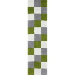 THE RUGS Soft Check High Pile Shaggy Rugs & Runners Living Room Bedroom 381 in Green - Size: 80 cm x 300 cm - thumbnail 7