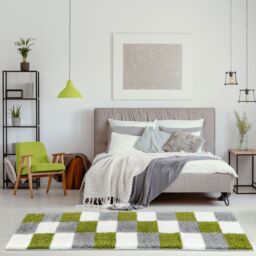 THE RUGS Soft Check High Pile Shaggy Rugs & Runners Living Room Bedroom 381 in Green - Size: 80 cm x 300 cm - thumbnail 9