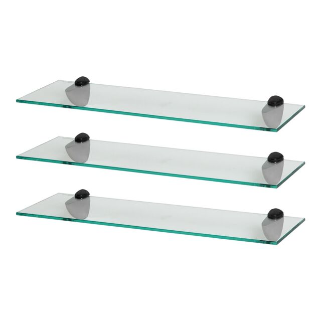 Harbour Housewares 3x Floating Glass Shelves - 60cm - Bathroom Shower Storage Display in Black - image 1