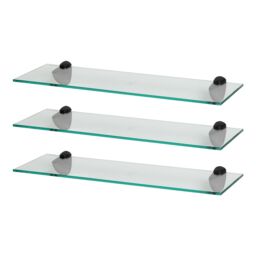 Harbour Housewares 3x Floating Glass Shelves - 60cm - Bathroom Shower Storage Display in Black - thumbnail 1