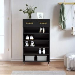 Berkfield Home Shoe Cabinet Black 60x35x105 cm Engineered Wood - Size: 60 x 35 x 105 cm