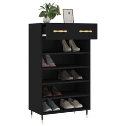 Berkfield Home Shoe Cabinet Black 60x35x105 cm Engineered Wood - Size: 60 x 35 x 105 cm - thumbnail 4