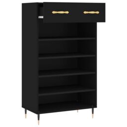 Berkfield Home Shoe Cabinet Black 60x35x105 cm Engineered Wood - Size: 60 x 35 x 105 cm - thumbnail 5