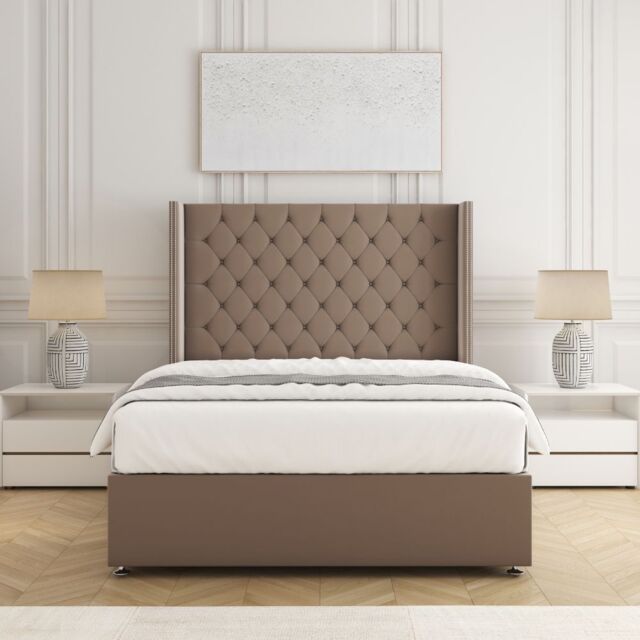 "BSSPOKE Olivia Plush Velvet Divan Bed Set 54"" Headboard & Mattress No Drawers in Bronze - Size: Single" - image 1