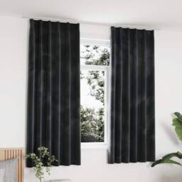 Berkfield Home Blackout Curtains 2 pcs with Hooks Velvet Anthracite 140x175 cm in Dark Grey - thumbnail 2