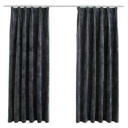 Berkfield Home Blackout Curtains 2 pcs with Hooks Velvet Anthracite 140x175 cm in Dark Grey