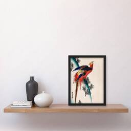 Artery8 Utagawa Hiroshige Framed Wall Art Print Pheasant & Small Pine in Red - Size: A4 - thumbnail 2