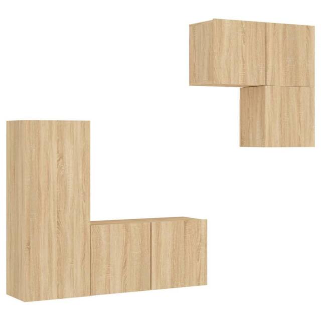 Berkfield Home 4 Piece TV Wall Units Sonoma Oak Engineered Wood in Tan - image 1