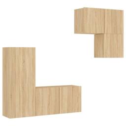 Berkfield Home 4 Piece TV Wall Units Sonoma Oak Engineered Wood in Tan - thumbnail 1