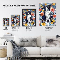 "Artery8 Border Collie Flower Field Dog Lover Watercolour Wall Art Print - Size: W18"" x H24""" - thumbnail 3