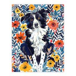 "Artery8 Border Collie Flower Field Dog Lover Watercolour Wall Art Print - Size: W18"" x H24""" - thumbnail 1