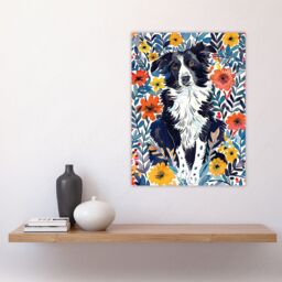 "Artery8 Border Collie Flower Field Dog Lover Watercolour Wall Art Print - Size: W18"" x H24""" - thumbnail 4