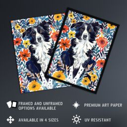 "Artery8 Border Collie Flower Field Dog Lover Watercolour Wall Art Print - Size: W18"" x H24""" - thumbnail 2