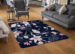 Benjamin Tate Design Tropical White & Pink Flowers Rug in Natural - Size: Large - thumbnail 2